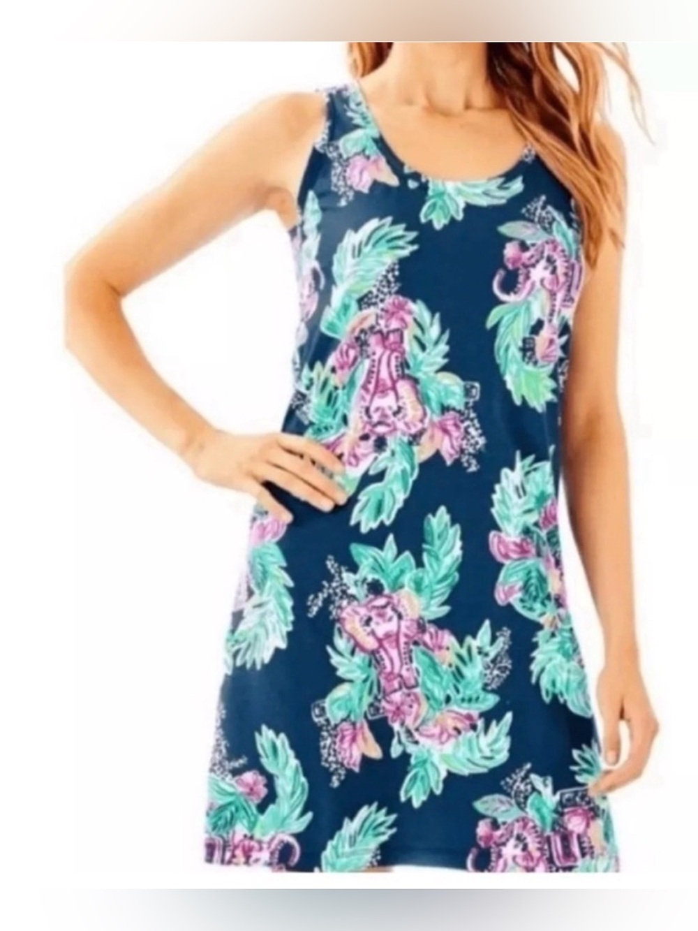 Lilly Pulitzer Raylee Sleeveless Inky Peanut Gallery Elephant Dress S